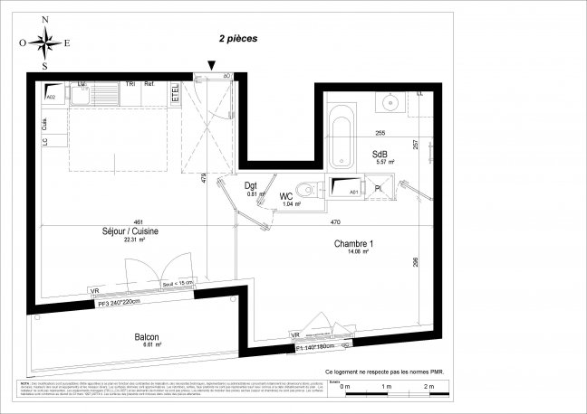 Vente Appartement  2 pices - 44m 75020 Paris